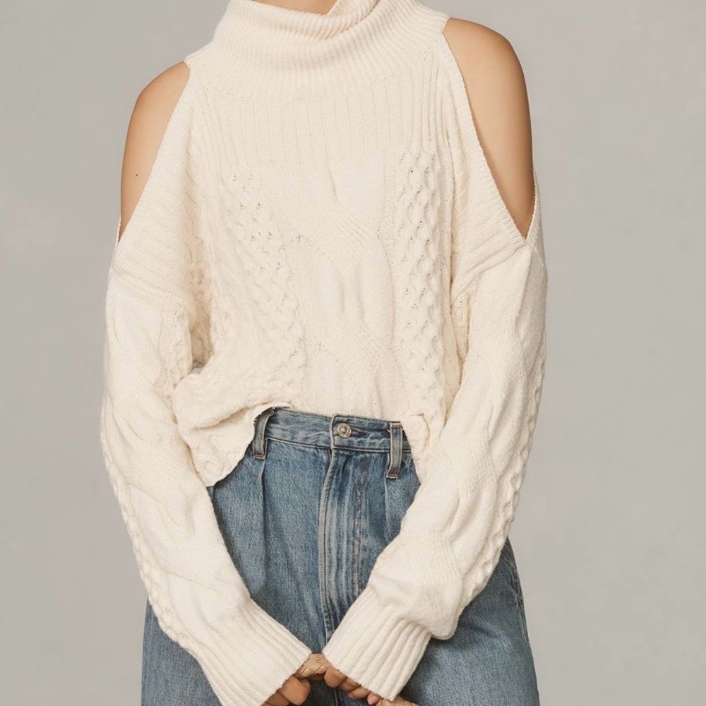 Anthropologie Cold Shoulder Cable Sweater